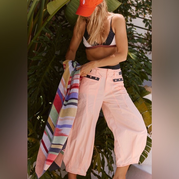 NEW Free People L Elevate Crop Pants NWT Peach Orange Spring Hiking - Picture 4 of 16